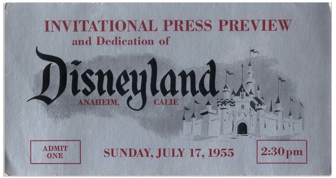 Disneyland Ticket for Opening Day Festivities on 17 July 1955